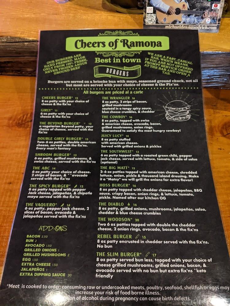 Cheers of Ramona Menu image 1
